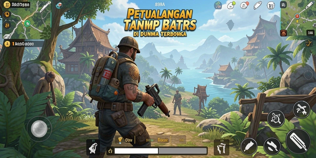 Screenshot gameplay 898A yang menggambarkan eksplorasi dunia terbuka.