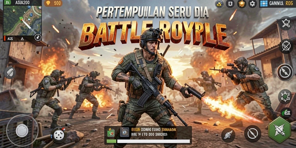 Screenshot ASIA200 menampilkan pertempuran intens di medan perang Battle Royale.