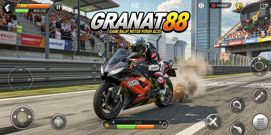 Tampilan seru gameplay balap motor di GRANAT88 dengan trek berliku.
