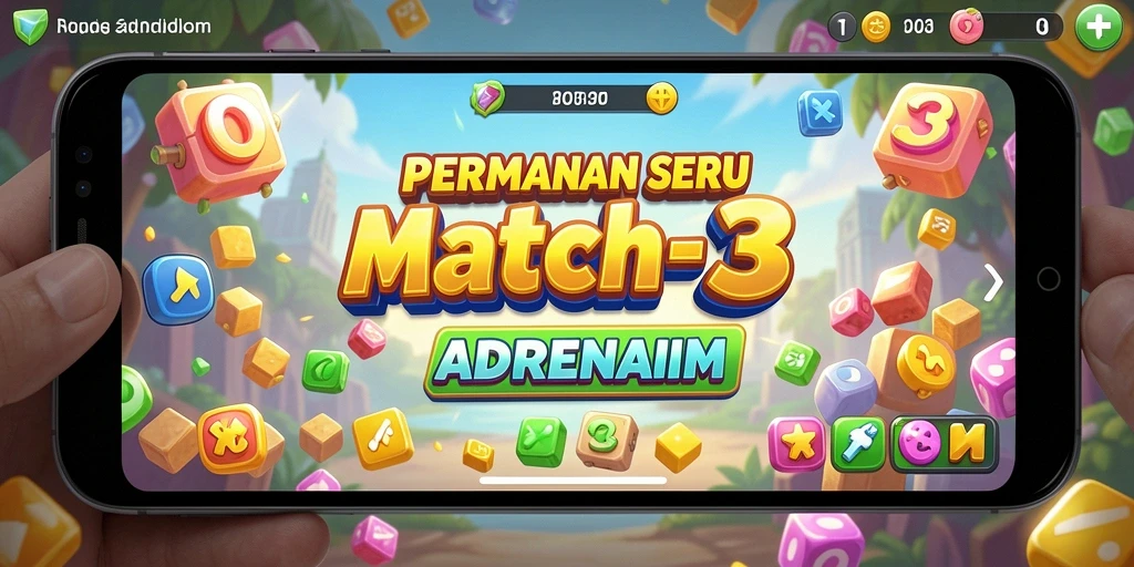 Tampilan gameplay seru dari permainan Match-3 HO3 yang penuh warna.