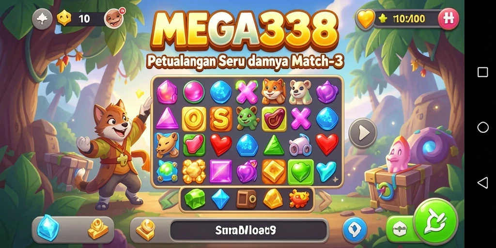 Tangkapan layar gameplay seru di MEGA338 dengan kombinasi elemen warna-warni.
