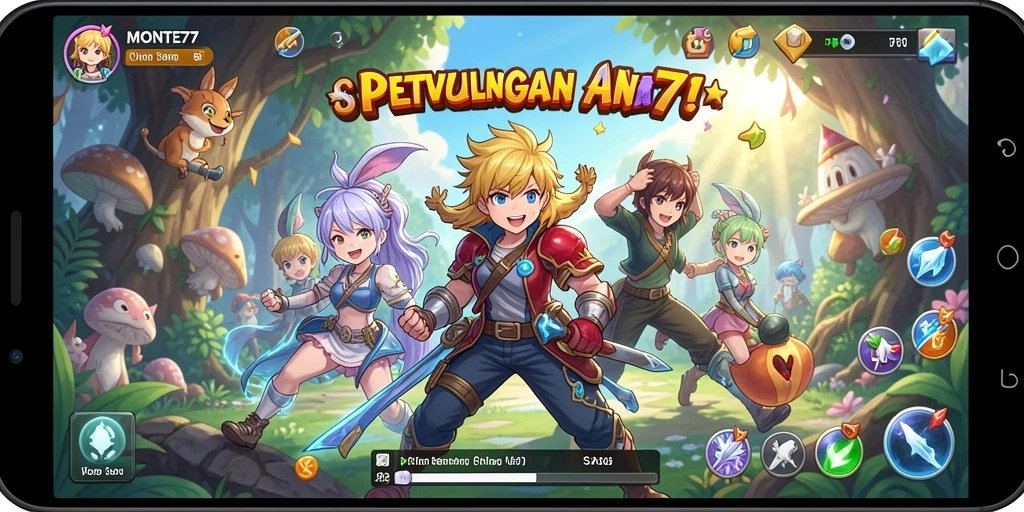 Tampilan gameplay seru di MONTE77 dengan karakter anime yang menawan.