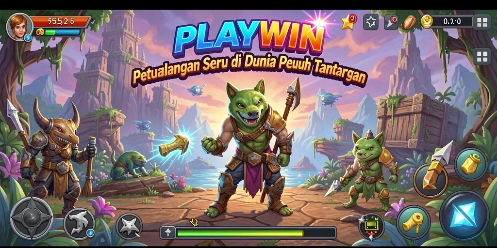 Tampilan gameplay PLAYWIN dengan aksi petualangan seru dan lingkungan yang menakjubkan.