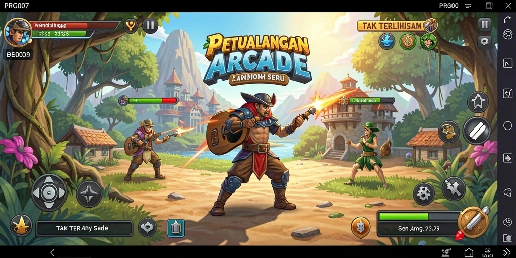 Screenshot menunjukkan gameplay seru dari PRG007 dengan berbagai rintangan.