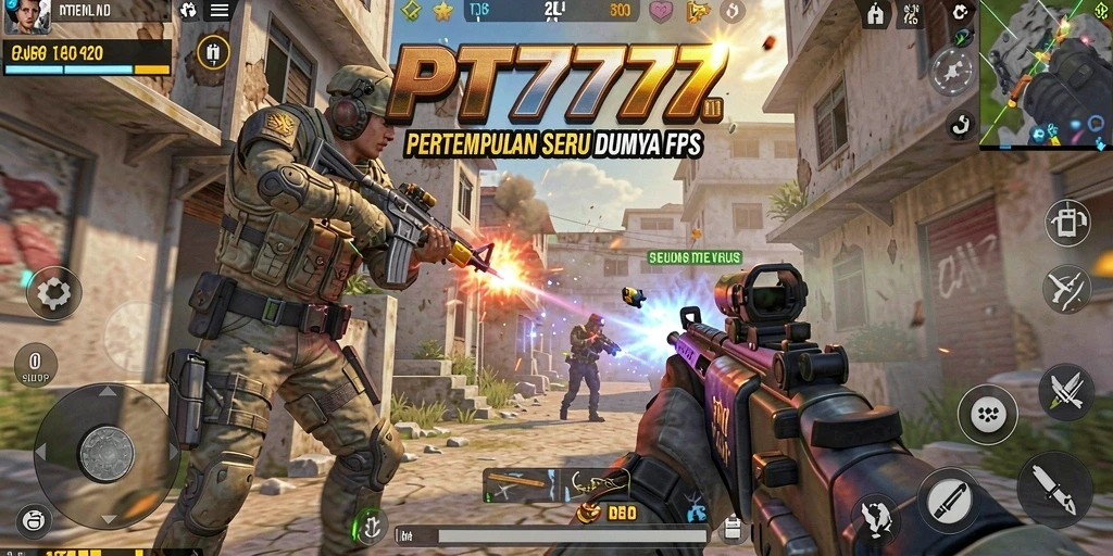 Screenshot utama PT777 yang menampilkan aksi seru gameplay FPS.