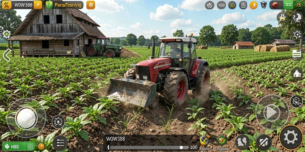 Tangkapan layar dari gameplay menarik di WOW388, menunjukkan kebun yang subur.