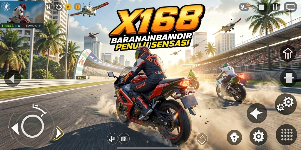 Tampilan gameplay X168 yang seru dan penuh aksi balap motor.
