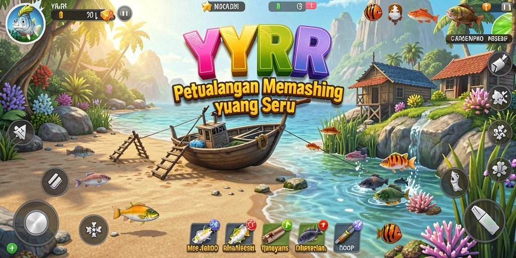 Screenshot gameplay YYRR dengan aksi memancing yang seru dan visual menawan.